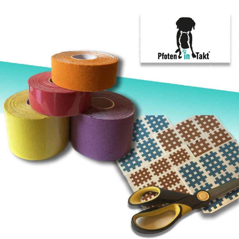 Bunte Kinesiologie-Tapes mit Schere